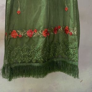 Green Embroidered Organza Kurta Set