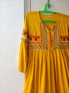 Mustard Yellow Floor length Ethnic Dress in XL