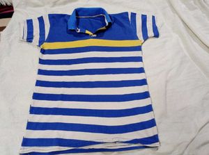 Casual Blue & White Striped Polo T-Shirt