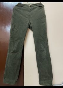 High Waisted Olive Green Corduroy Straight Trouser