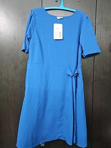 Blue Sheath Dress with Buckle
