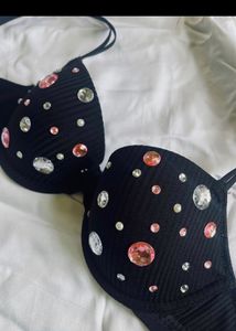 Black Embellished Padded Bra