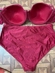 bra panty set wine colour