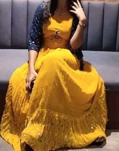 Yellow Anarkali Kurti with Mirror Work