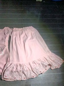 Pink Embellished Girls' farshi garara and kurti