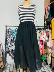 Striped & Black Maxi Dress