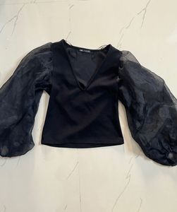 Zara Black Organza Sleeve Top