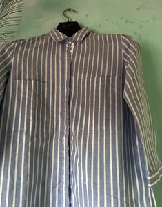 Light Blue Long Shirt White Stripe On It