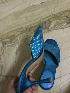 H&amp;M Blue Rhinestone Slides