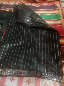 Stunning Black Sequin Saree with Blouse