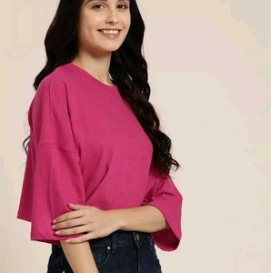 Drop Shoulder Pink Casual Top
