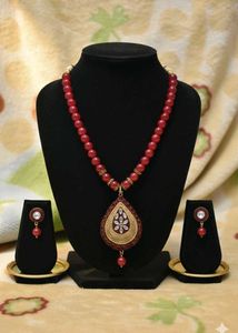 Red Beaded Necklace Set