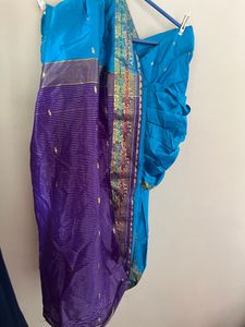 Nauvari Saree For Children Sky Blue Colour