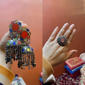 Afgani Jhumka With Oxidised Adjustable Ring