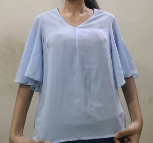 Light Blue Shein Ruffle Sleeves Top