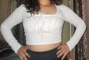 Y2k White Full Sleeve Crop Top