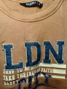 Brown printed crop tank top