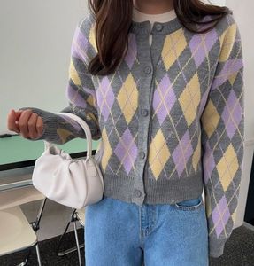 Korean Argyle Knit Cardigan