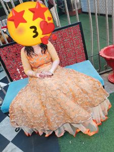 Orange Embellished Anarkali Gown