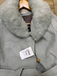 Korean Cream Fur Collar Belted Coat
