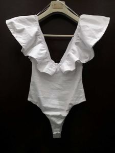 ZARA White Ruffle Bodysuit Top