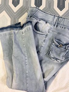 Light Grey Elastic Waist Jeans
