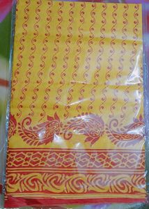 Yellow cotton saree for puja