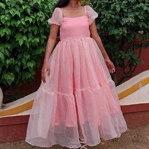 Pink Tulle Tiered Maxi Dress