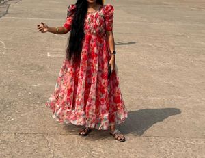 Organza Flared Frock,With Pleates