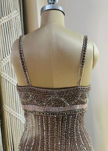 Brown Heavy Embellished Midi Length Dress