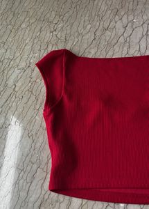 Red Ribbed Crop Top