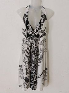 BLACK &WHITE HALTER NECK DRESS