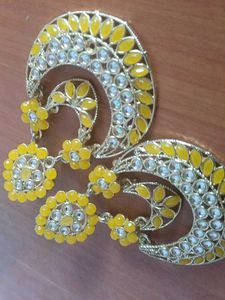 🌼 Yellow Kundan Earrings | Premium Festive Look ✨