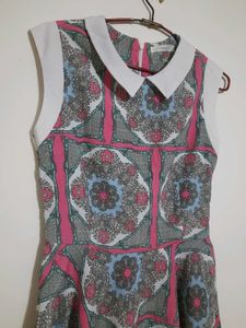 Patterned Sleeveless Fit &amp; Flare Long Top