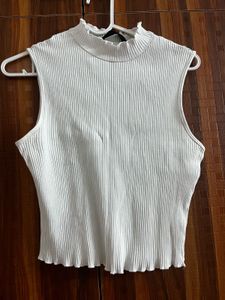 White Ribbed Mock Neck Tank