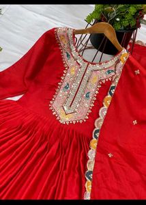 Red Embroidered Anarkali Suit