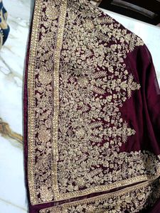 Elegant Vine Colour And Gold Embroidered Dress