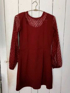 Burgundy Lace Sleeve Dress