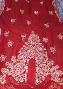 Red Mirror Work Chikankari Embroidered Kurti