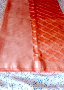 Elegant Peach Organza Silk Saree