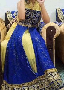 Blue &amp; Gold Embroidered Fabric
