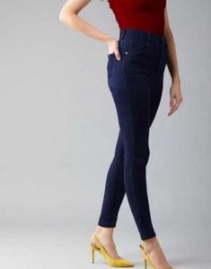 Dark Blue High-waist Skinny Jeans [streachable]