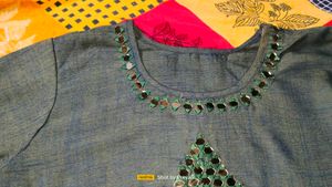 Straight Kurti Ruffle Sleeves Mirror Work