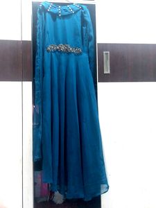 Beautiful Dress With The Attached Dupatta And Detailing On Waist And Neck