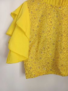💥🆕️ Yellow Sequins Blouse With Ruffle Sleeves