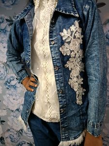 Denim Jacket With Lace