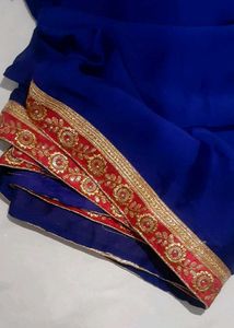Elegant Blue Saree With Pink Pallu and Blouse
