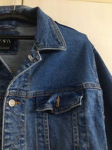 Zara Women Blue Solid Denim Jacket