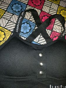 Black Sports Bra with Button Detail