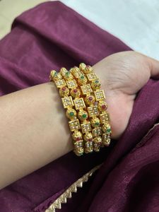 Royal Gold-Plated Bangles with Pearl, Stone Detail